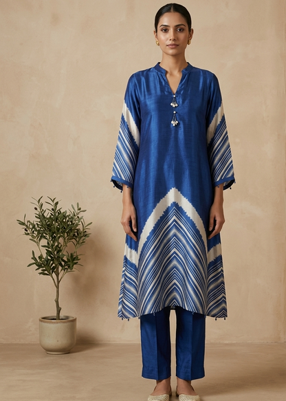 Royal Blue Gajji Silk Kurta And Bottom