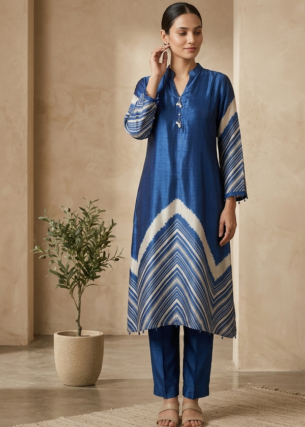 Royal Blue Gajji Silk Kurta And Bottom