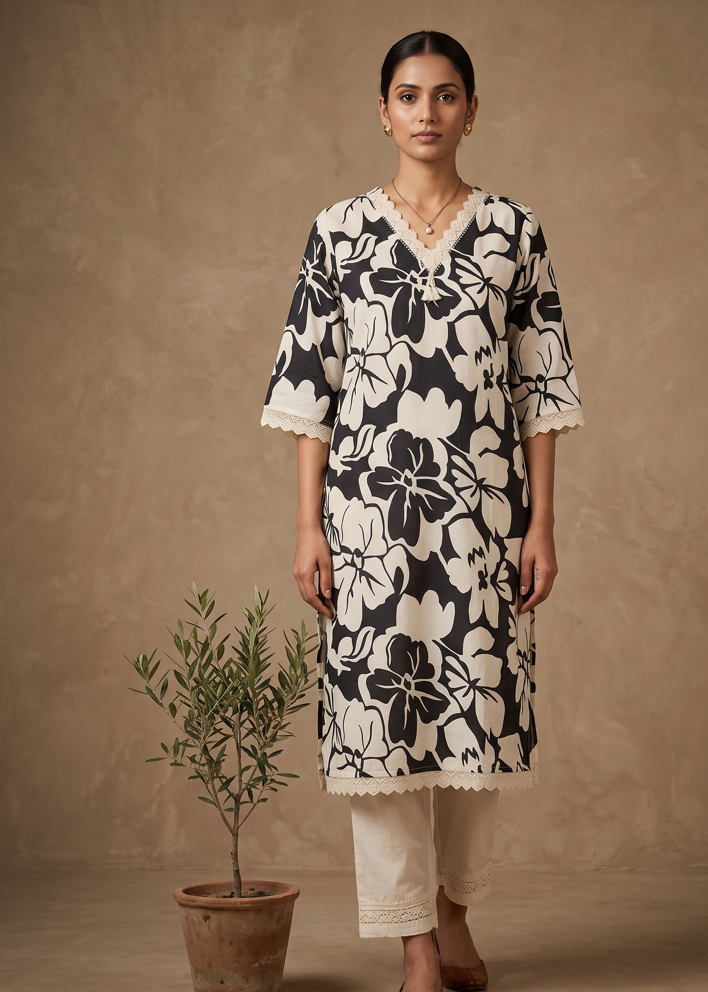 Black  and white Flroral Flex cotton Printed kurta
