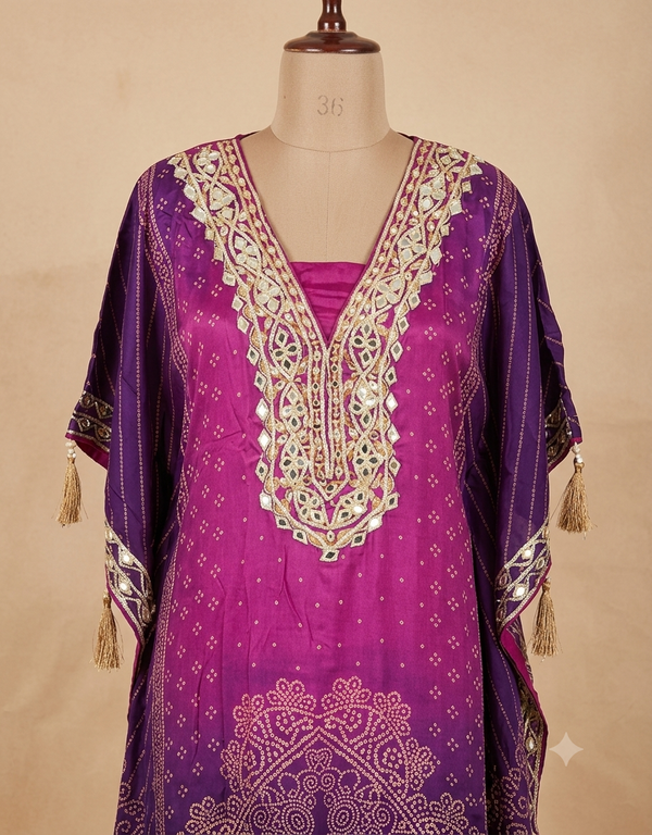 Purple Urvi Crepe Kaftan set - set of 2