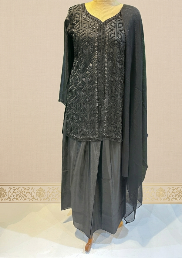 Zeba Black silk designer Sharara set