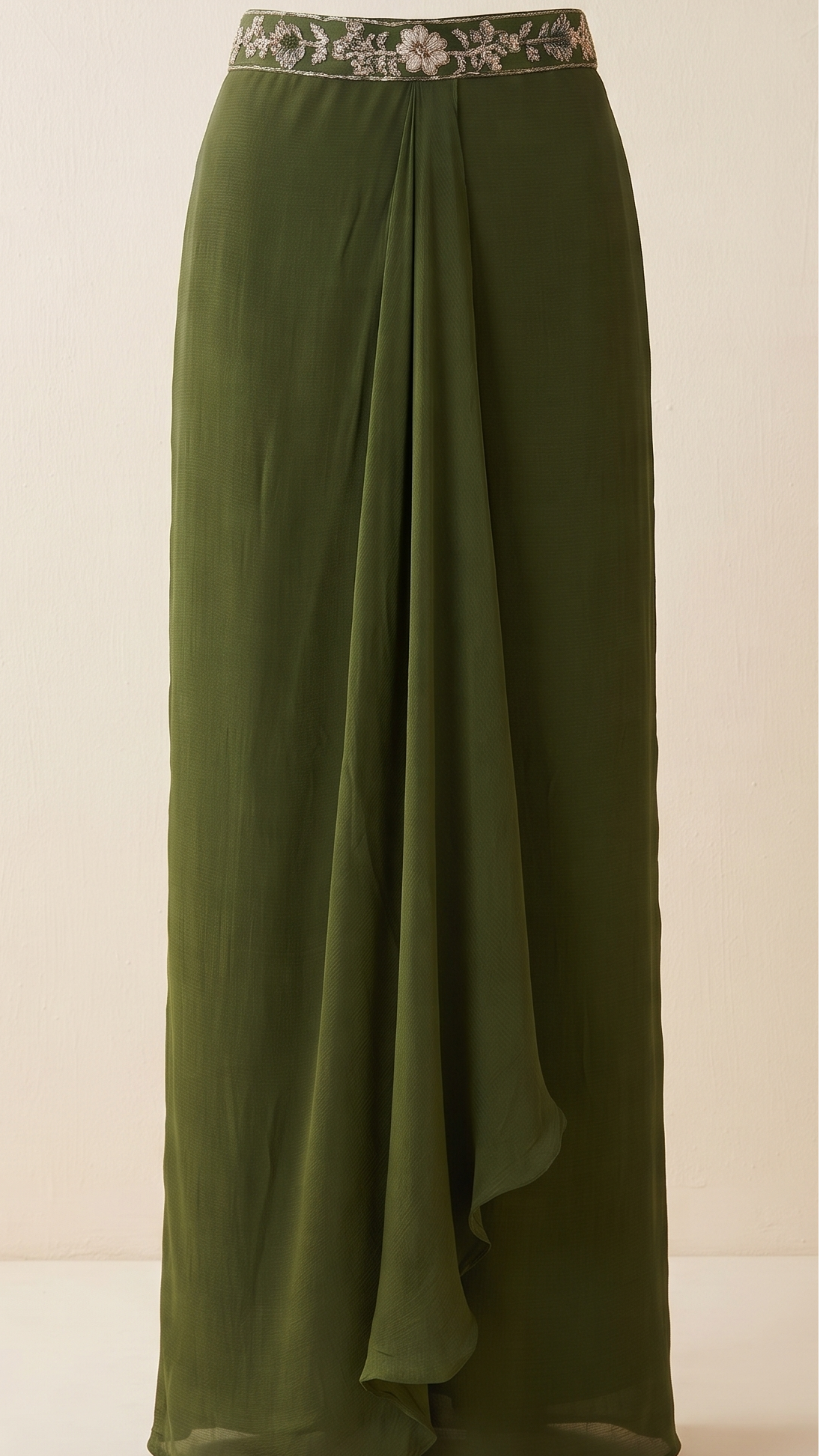 Green Indo western Skirt Crop-Top And Jacket