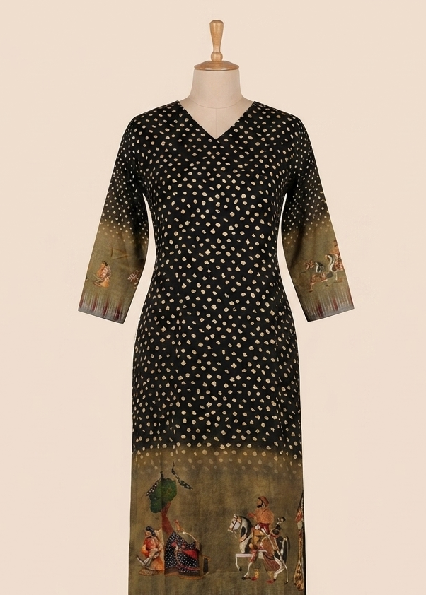Black Brunda Soft Muslin Pichwai Prints Kurta Bottom