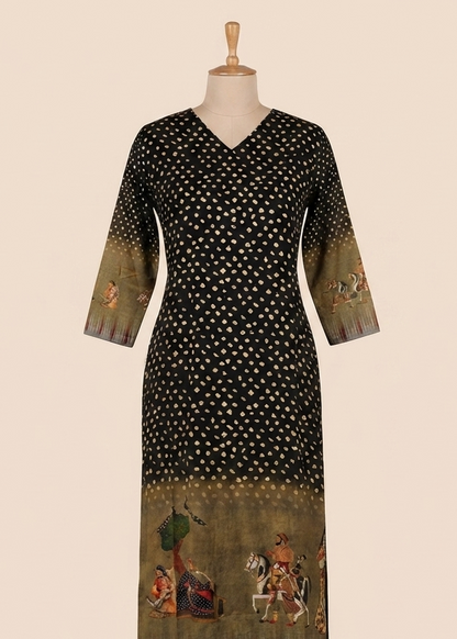Black Brunda Soft Muslin Pichwai Prints Kurta Bottom