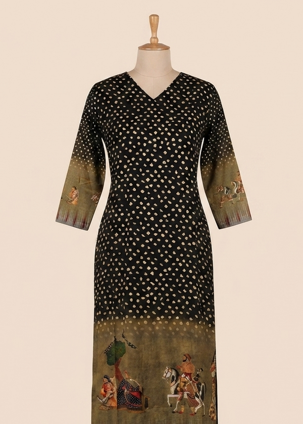 Black Brunda Soft Muslin Pichwai Prints Kurta Bottom