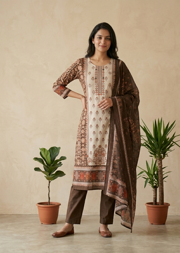 Charvi Brown cotton Suit Set - Best seller