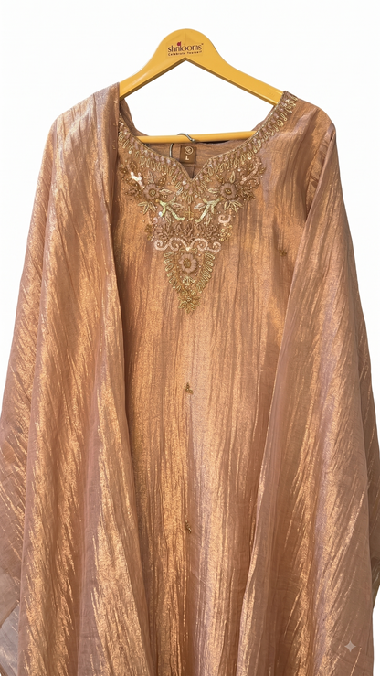 Rose gold Sahana Crushed tissue Suit set - set of 3