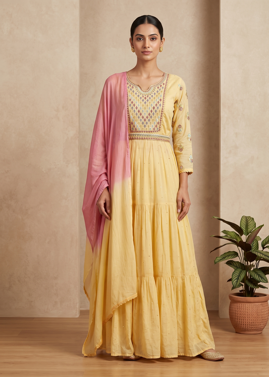 Yellow Nyra Cut Mulcotton Suit set - set of 3