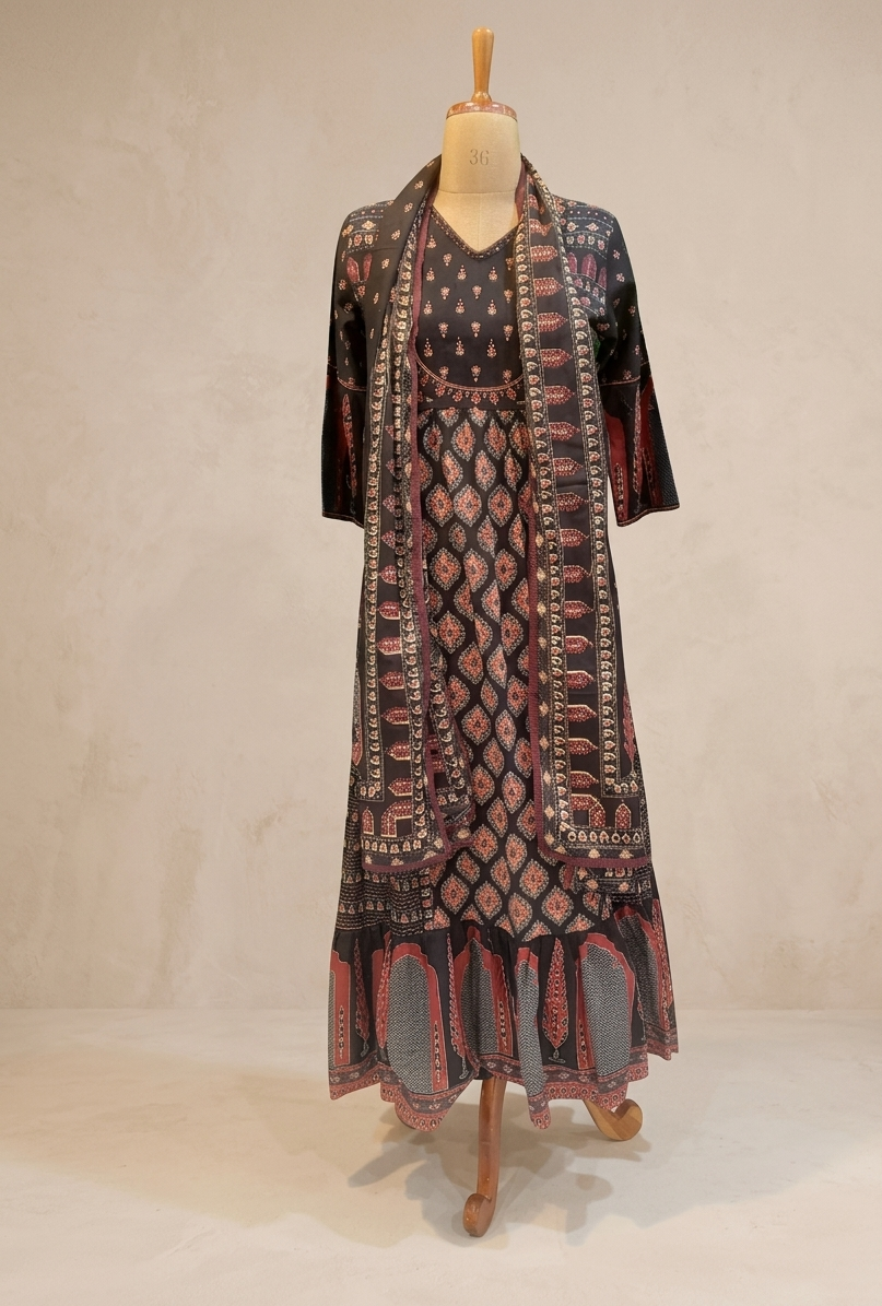 Black Nia Cotton Anarkali Suit set