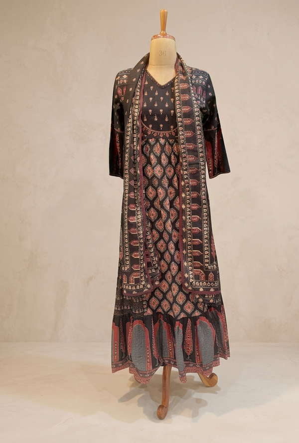 Black Nia Cotton Anarkali Suit set