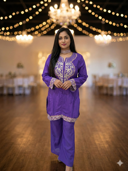 Purple Mouni Crepe Silk Short suit set - set of 3