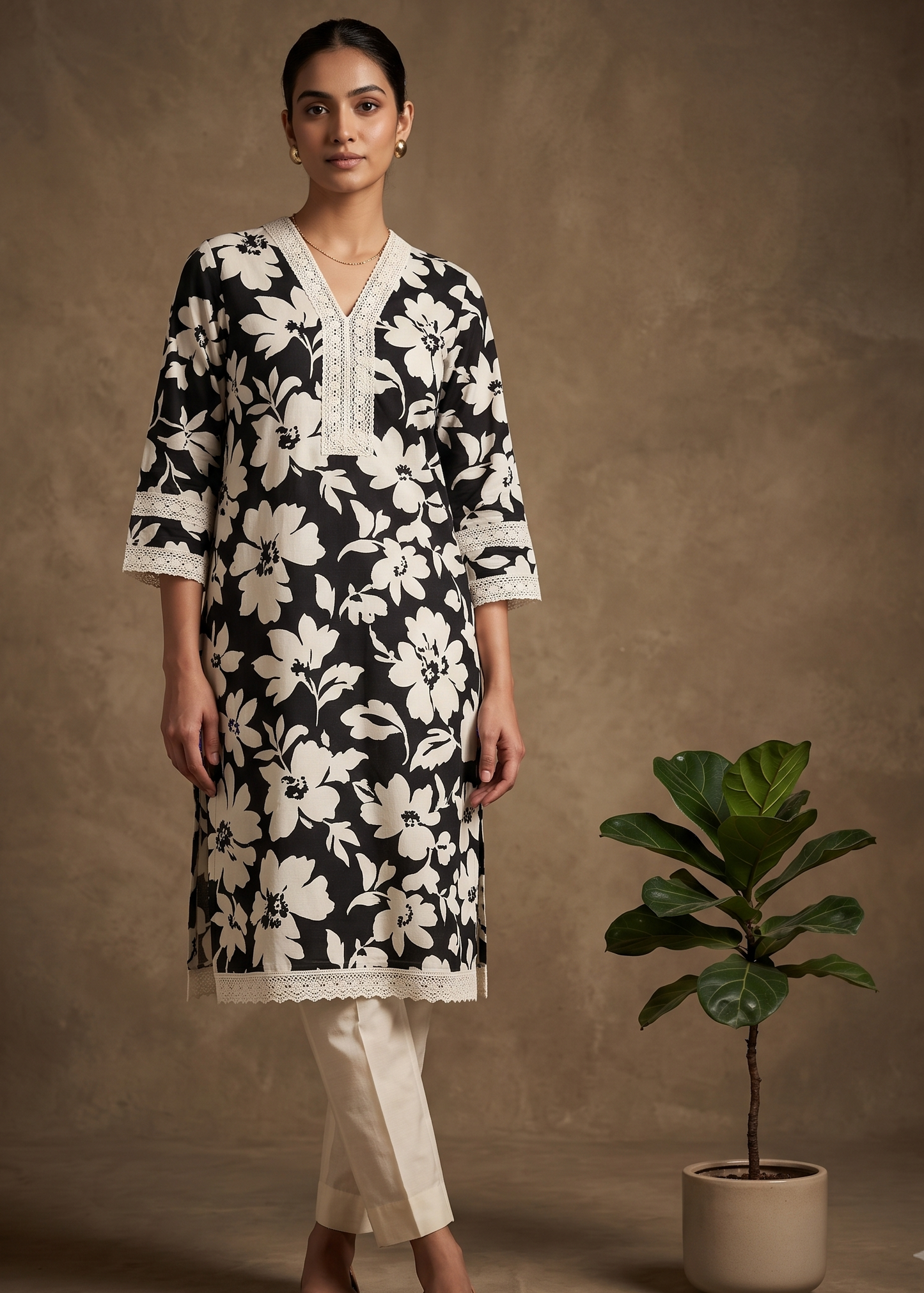Black  and white Flroral Flex cotton Printed kurta