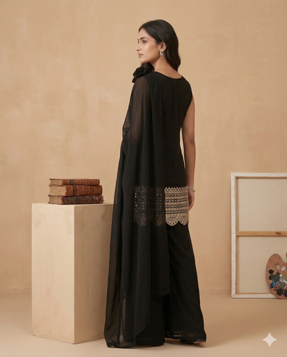 Black Surina Georgette Designer Indo-western set