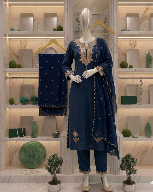 Navy Blue Navya Cotton Suit set - set of 3