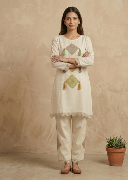 Ivory Noor patch work Co-ord set