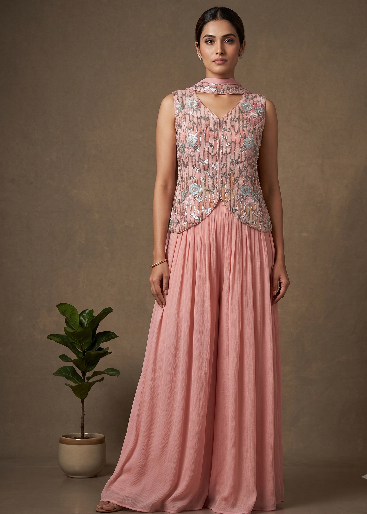 Dusty Pink Sharara Three Piece Set