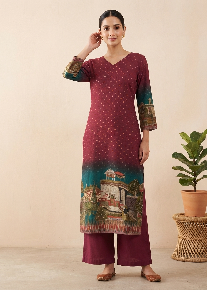 Maroon Brunda Soft Muslin Kurta Bottom - set of 2