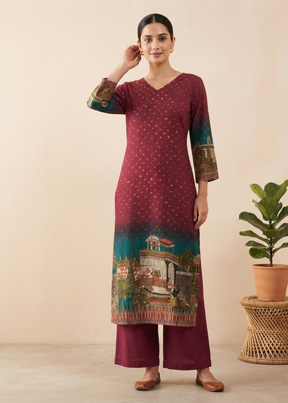 Maroon Brunda Soft Muslin Kurta Bottom - set of 2