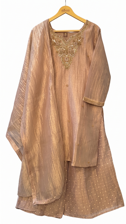 Rose gold Sahana Crushed tissue Suit set - set of 3