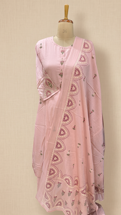 Blush Pink Kirya Mul Cotton Suit Set With Dupatta