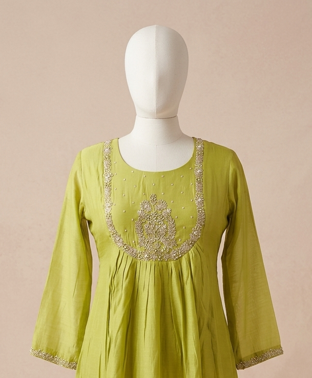 Green Tanvi Mulchanderi Silk A-LINE suit set-3