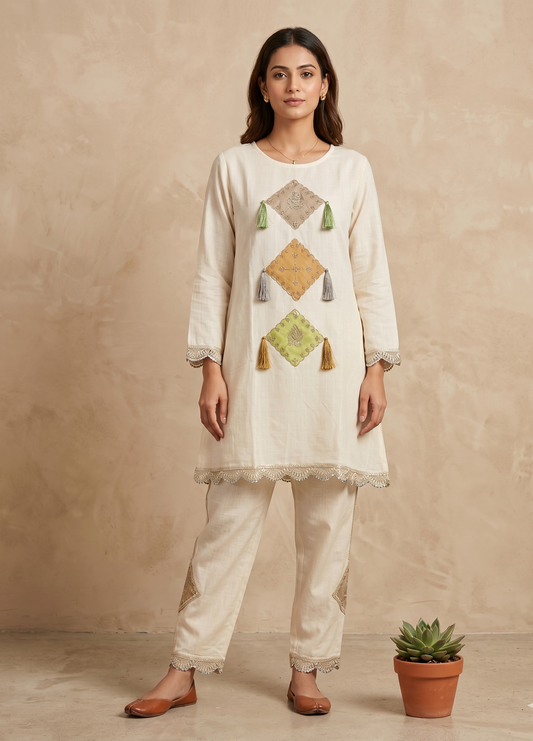 Ivory Noor patch work Co-ord set