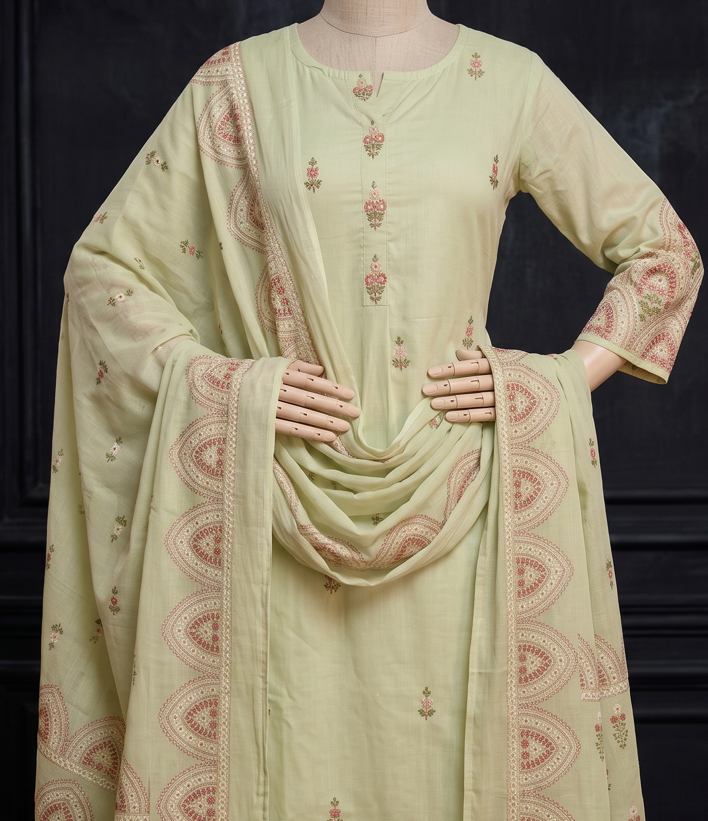 Pista Green Mul cotton printed Suit Set With Dupatta -set of 3