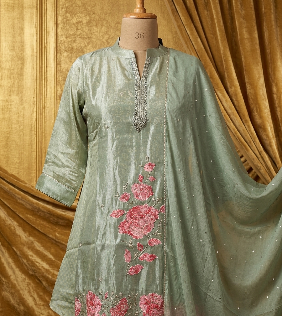 Zara Greeb Farshi Salwar Suit Set With Dupatta