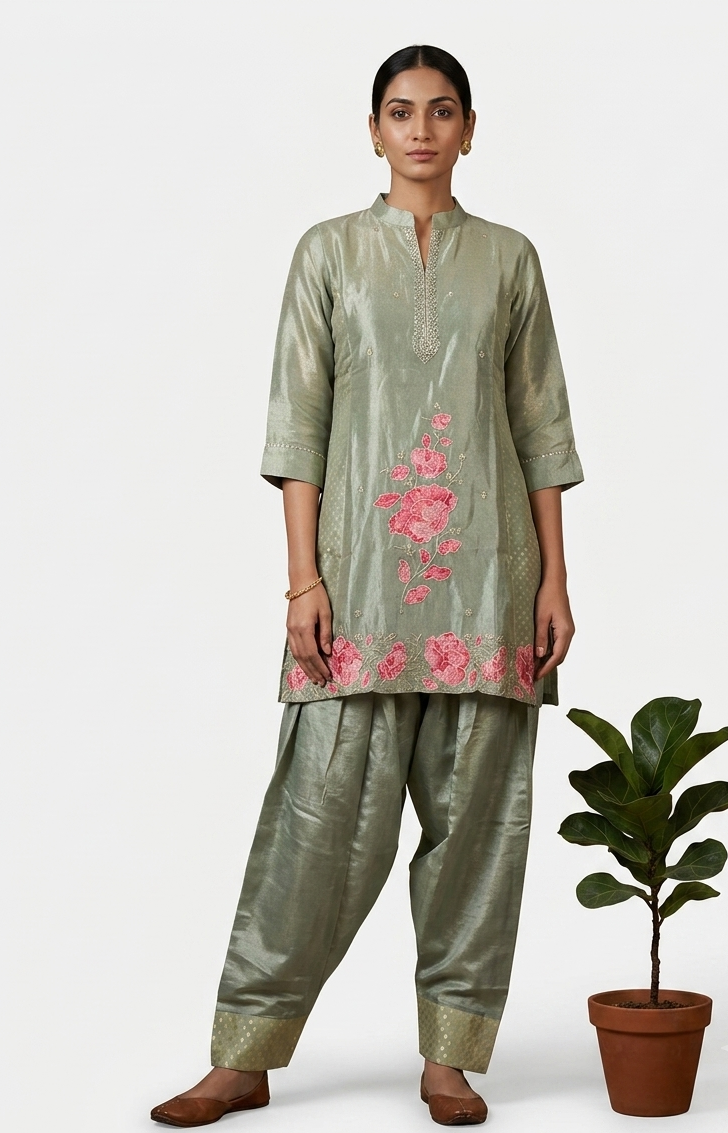 Zara Greeb Farshi Salwar Suit Set With Dupatta