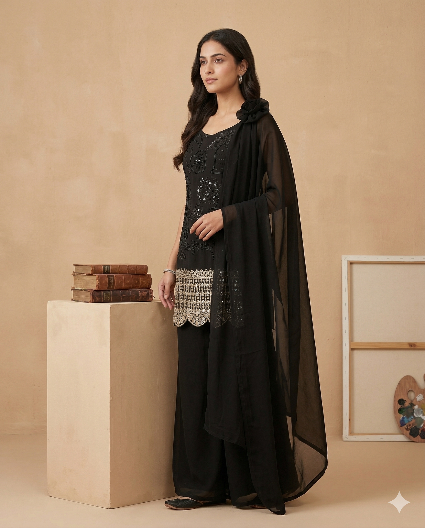 Black Surina Georgette Designer Indo-western set