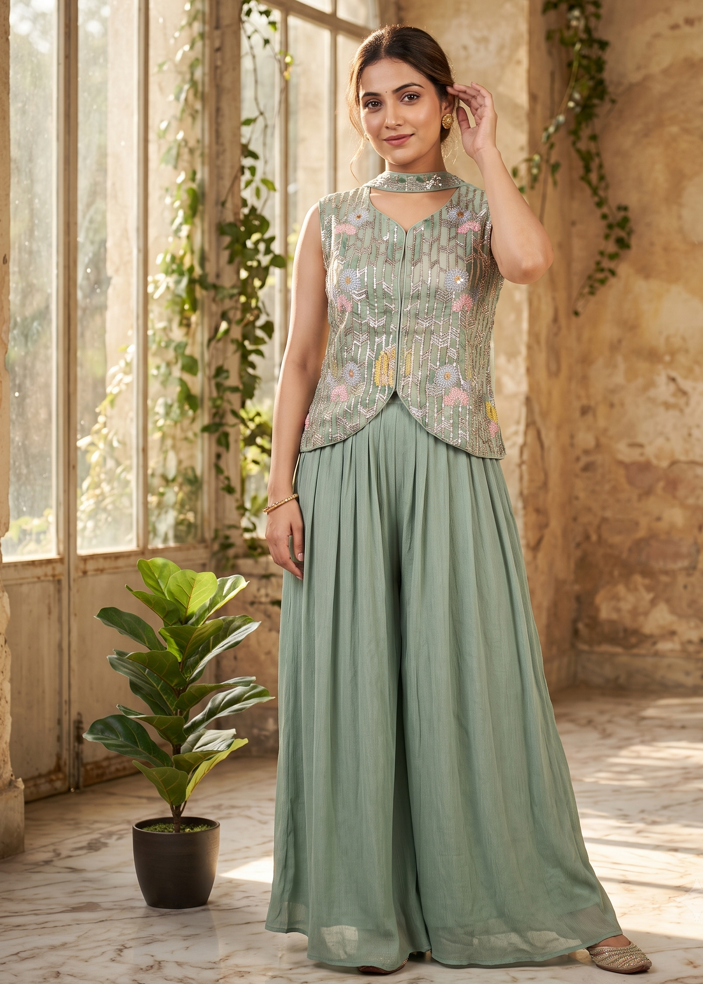 Mint Green Sharara Three Piece Set