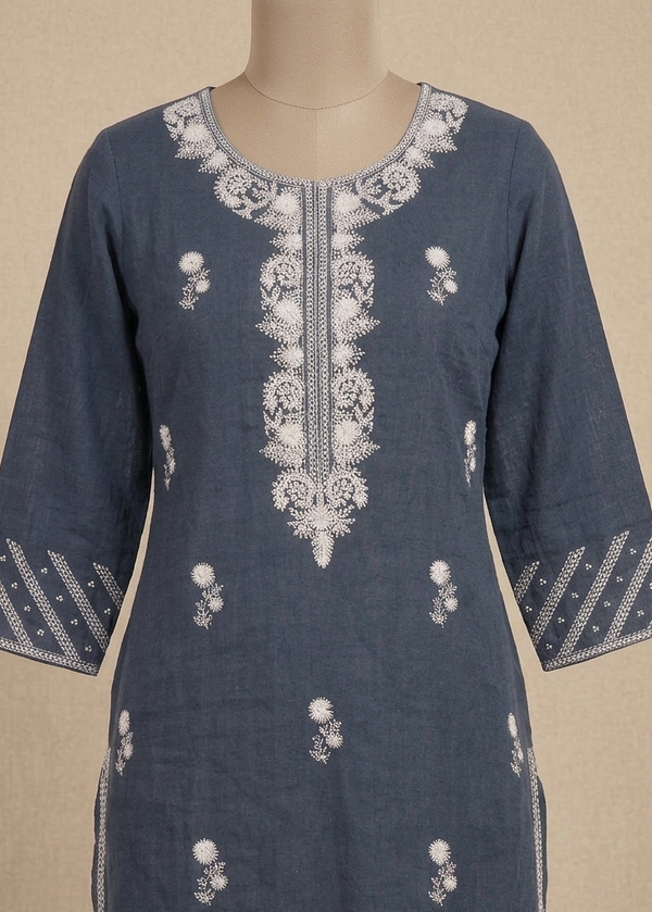 Blue Embroidery Cotton Kurta