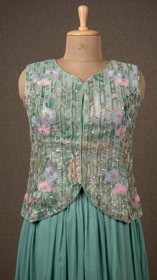 Mint Green Sharara Three Piece Set