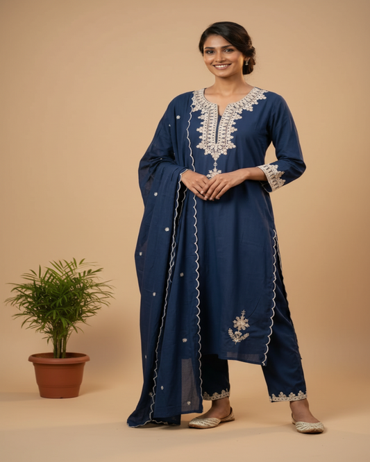 Navy Blue Navya Cotton Suit set - set of 3