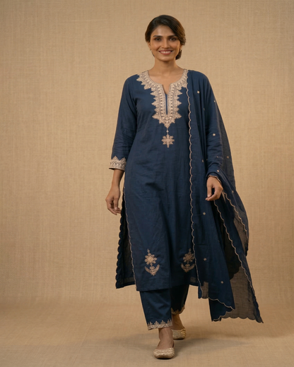 Navy Blue Navya Cotton Suit set - set of 3