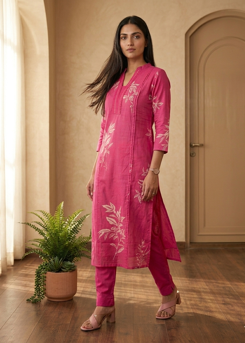 Pink Shama cotton suit set