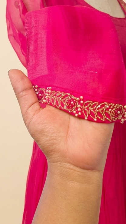 Pink Tanvi Mulchanderi Silk A-LINE suit set-3