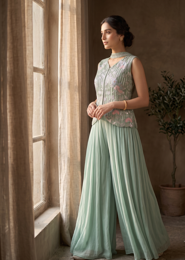 Mint Green Sharara Three Piece Set