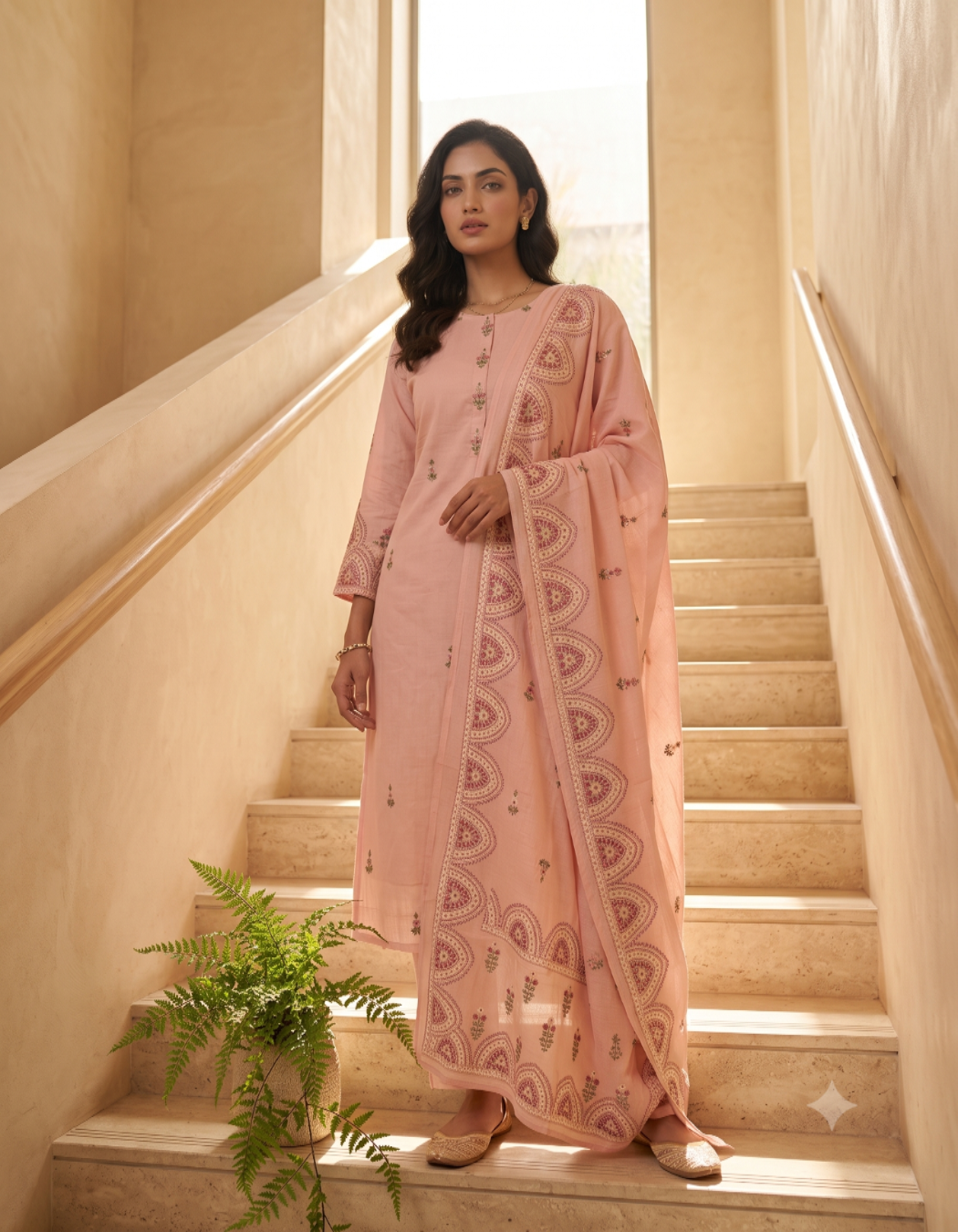Blush Pink Kirya Mul Cotton Suit Set With Dupatta