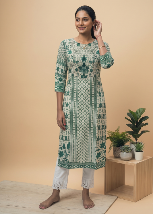 Green Anula Tussar Handcrafted Kurta