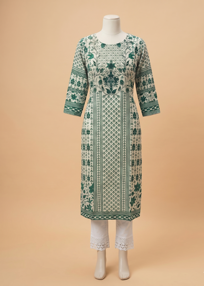 Green Anula Tussar Handcrafted Kurta