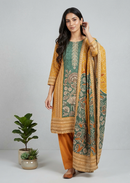 Green Brinda Crepe silk Farshi Salwar - Set of 3