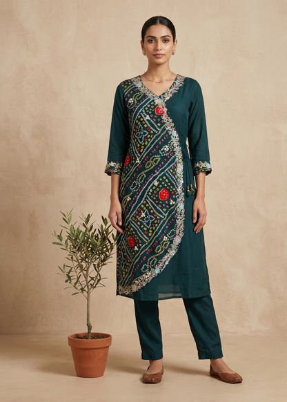 Green Hetal Bhandej Chinon silk set