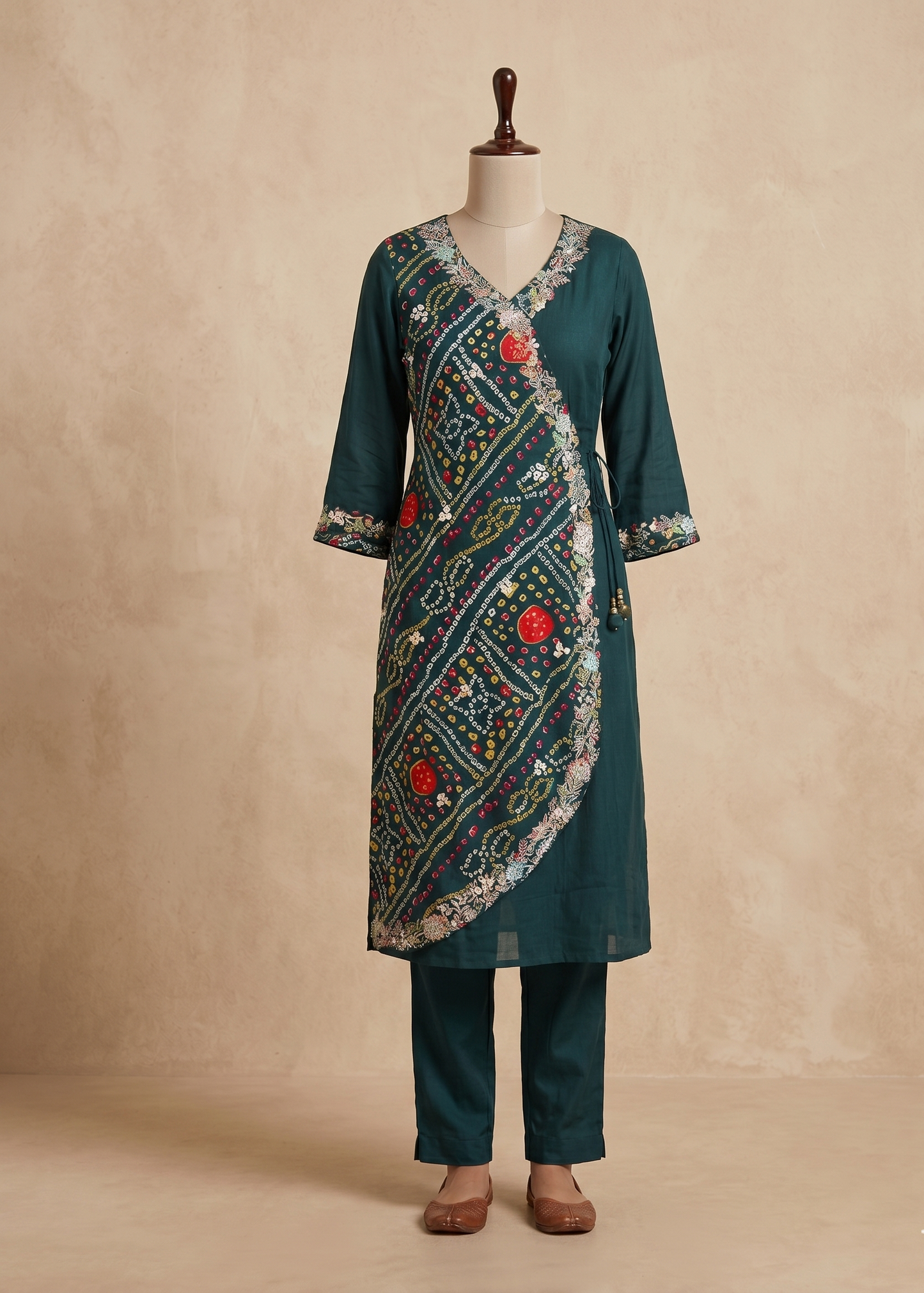 Green Hetal Bhandej Chinon silk set