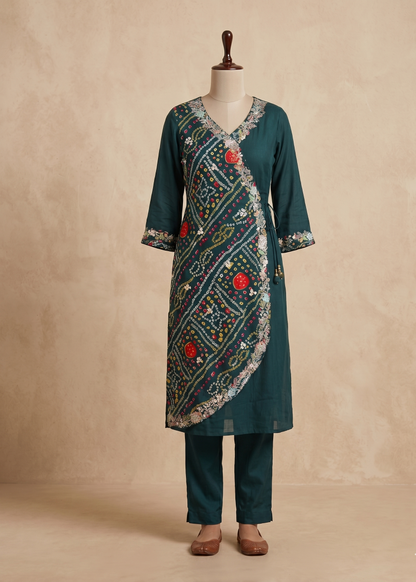 Green Hetal Bhandej Chinon silk set