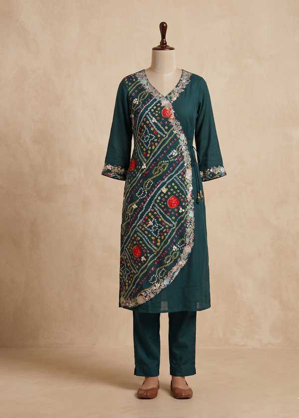 Green Hetal Bhandej Chinon silk set