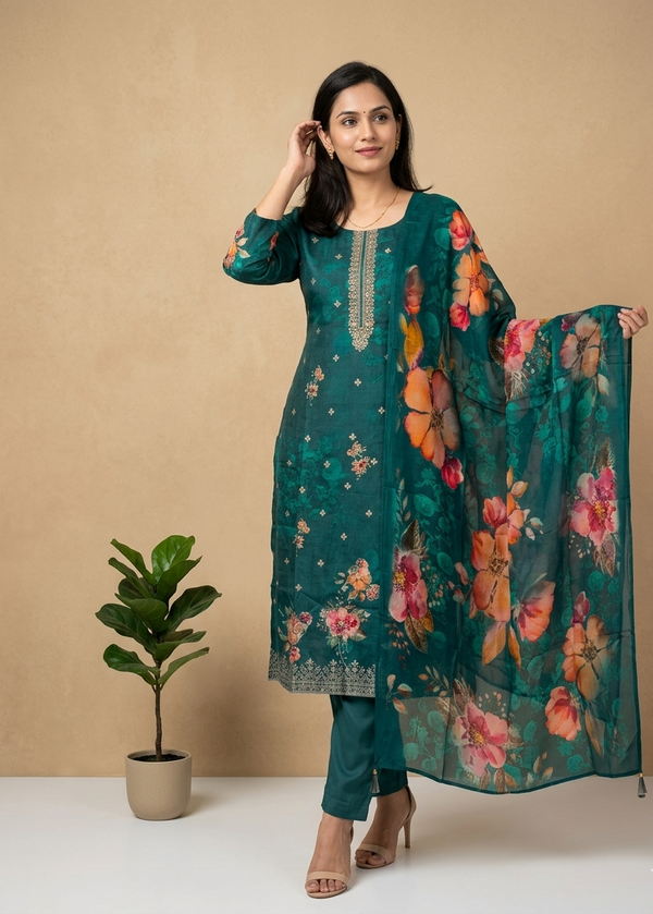 Green Iyla Banarasi Border Silk Suit set