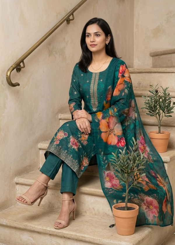 Green Iyla Banarasi Border Silk Suit set