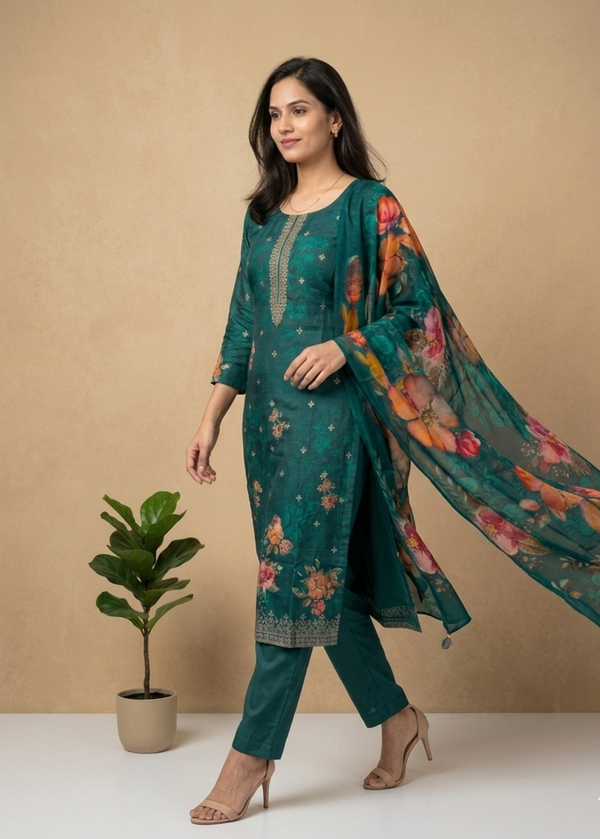 Green Iyla Banarasi Border Silk Suit set
