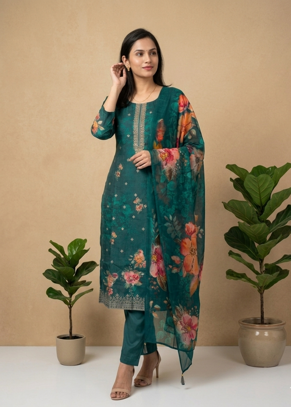 Green Iyla Banarasi Border Silk Suit set